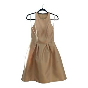 Alfred Sung Light Gold Satin Halter Fit & Flare Cocktail Dress